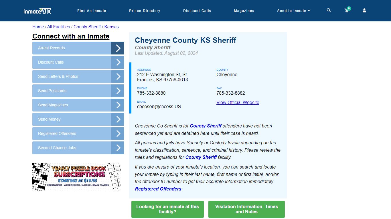 Cheyenne County KS Sheriff - Arrests Warrants - InmateAid